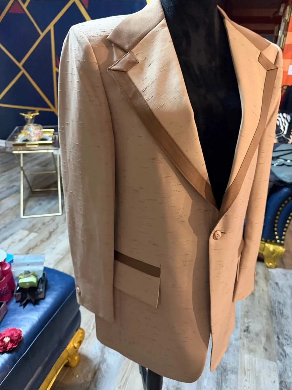 1970’s Vintage After Six Classic Men’s Tan Blazer with Contrast Trim